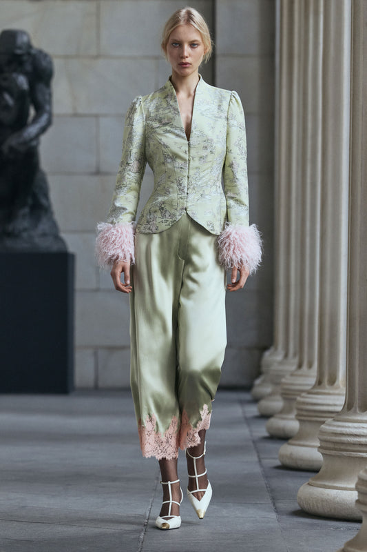 LACE-TRIMMED VISCOSE SATIN PAJAMA TROUSERS
