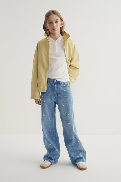 EMBELLISHED WIDE-LEG JEANS - LIMÉ