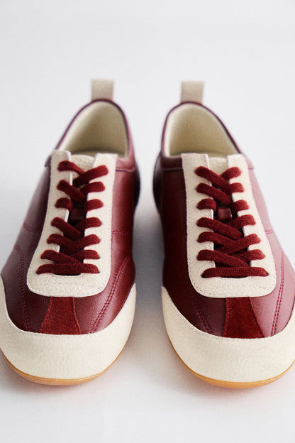SUEDE-TRIMMED LEATHER SNEAKERS