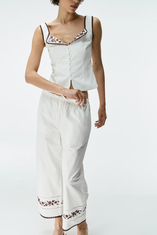 EMBROIDERY-DETAIL COTTON TROUSERS